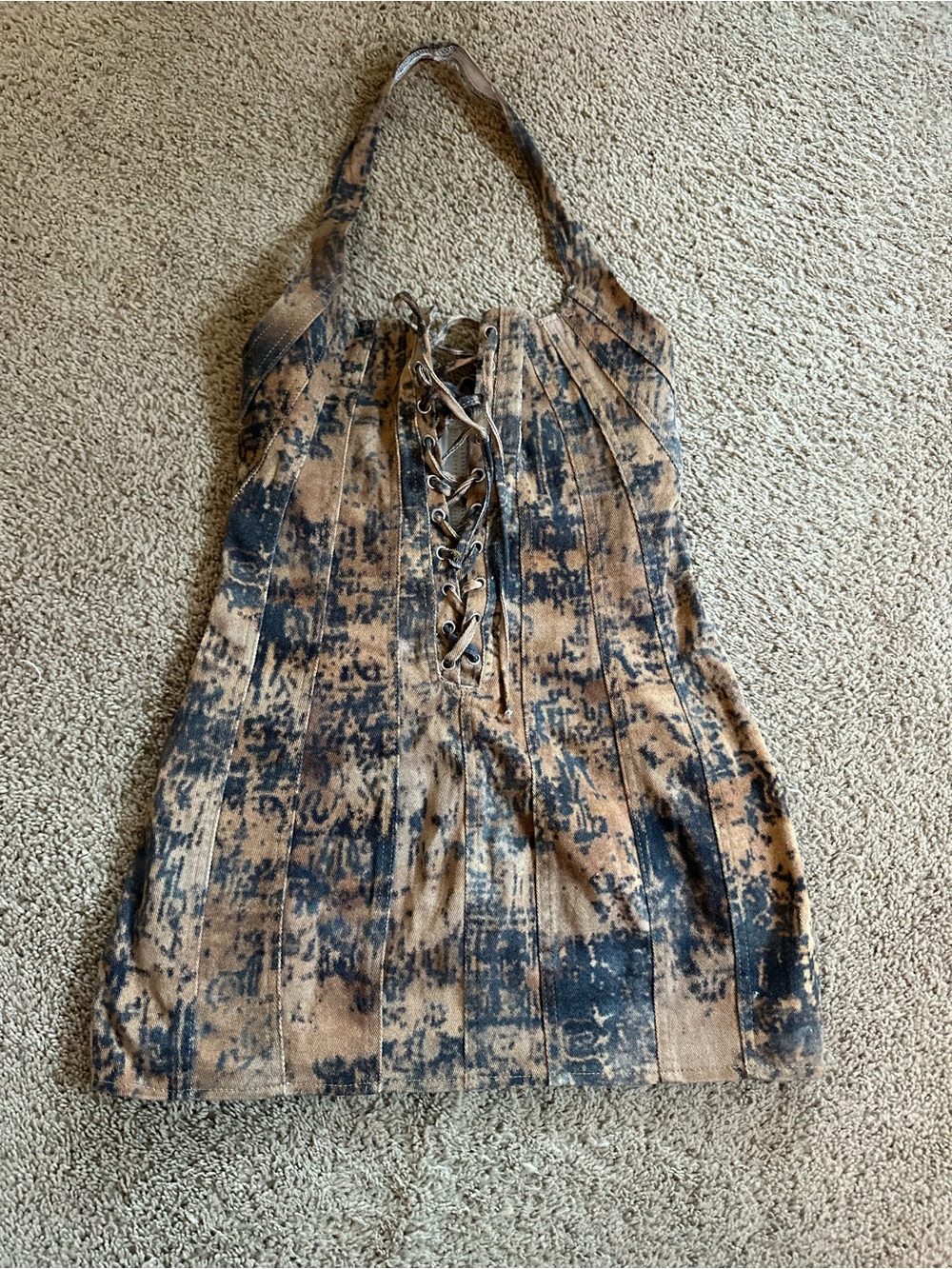Tie-Dye Lace-Up Halter Mini Dress.